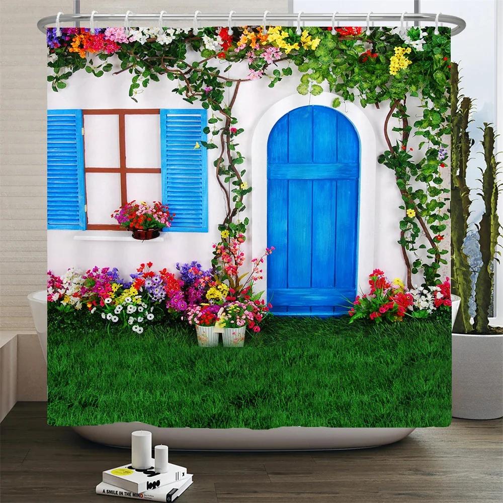 Garten-Blumen-Landschafts-Duschvorhänge, Badevorhang, wasserdicht, für Badezimmer, Heimdekoration, waschbarer Stoff, Badezimmer-Schirme