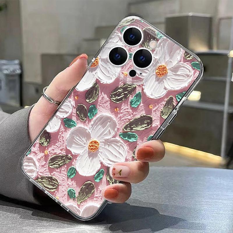 Oil Painting Flowers Phone Case For iPhone 17 Pro Max Coque iPhone 16 15 14 13 12 Pro Max 11 Clear TPU Silicone Soft Cover
