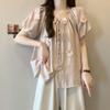 2025 Summer Slimming Plus Size Women's Top with 3D Floral Embroidery and Short Sleeves