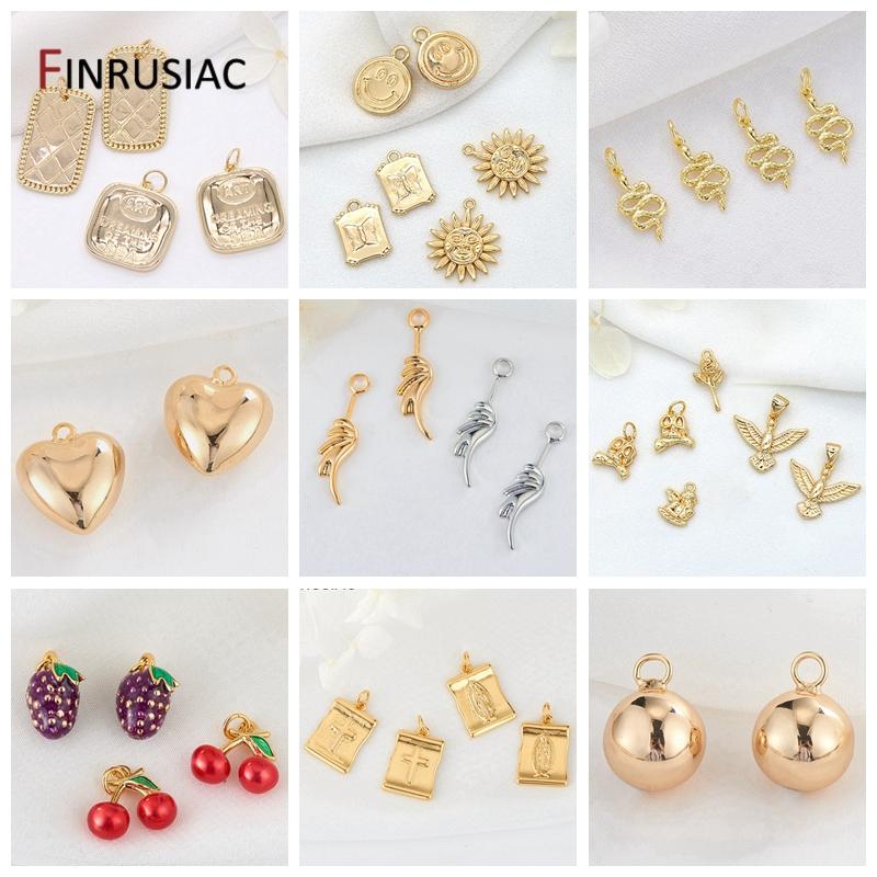 Wholesale 14K Gold Plated Brass Metal Small Cute Charms Heart / Star / Square Tags Pendants Accessories For Jewelry Making