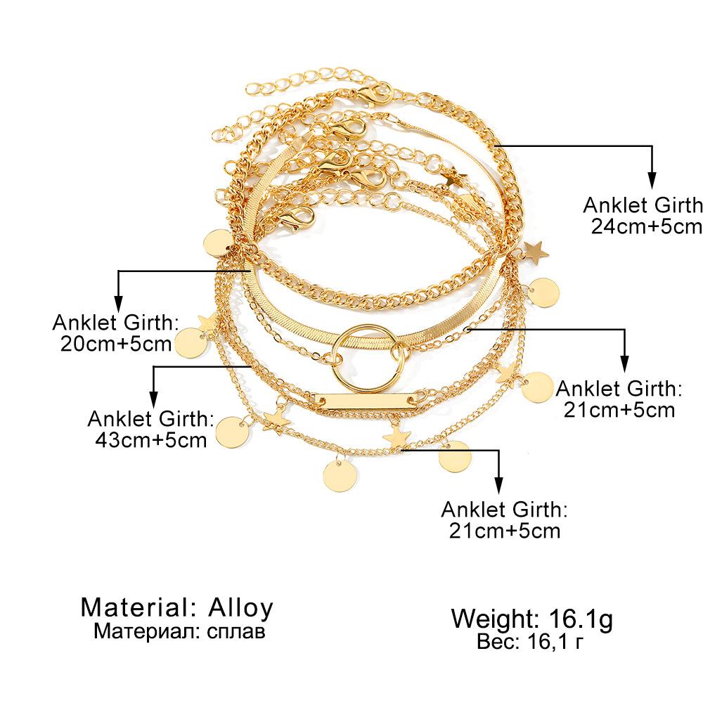 Geometric Daily Wear Stars 5pcs/set Beach Vacation Accessory Gift for Women Anklet Tassel Snake Chain Ankle  High Quality