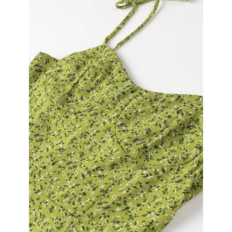 Kaslead New Arrival Women's Clothing Fashion Style Fashion Casual Simple and Short Strap Floral Dress