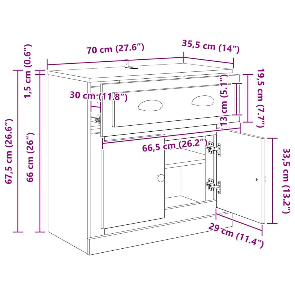 Highboard Black Oak Effect 70 x 35.5 x 67.5 cm