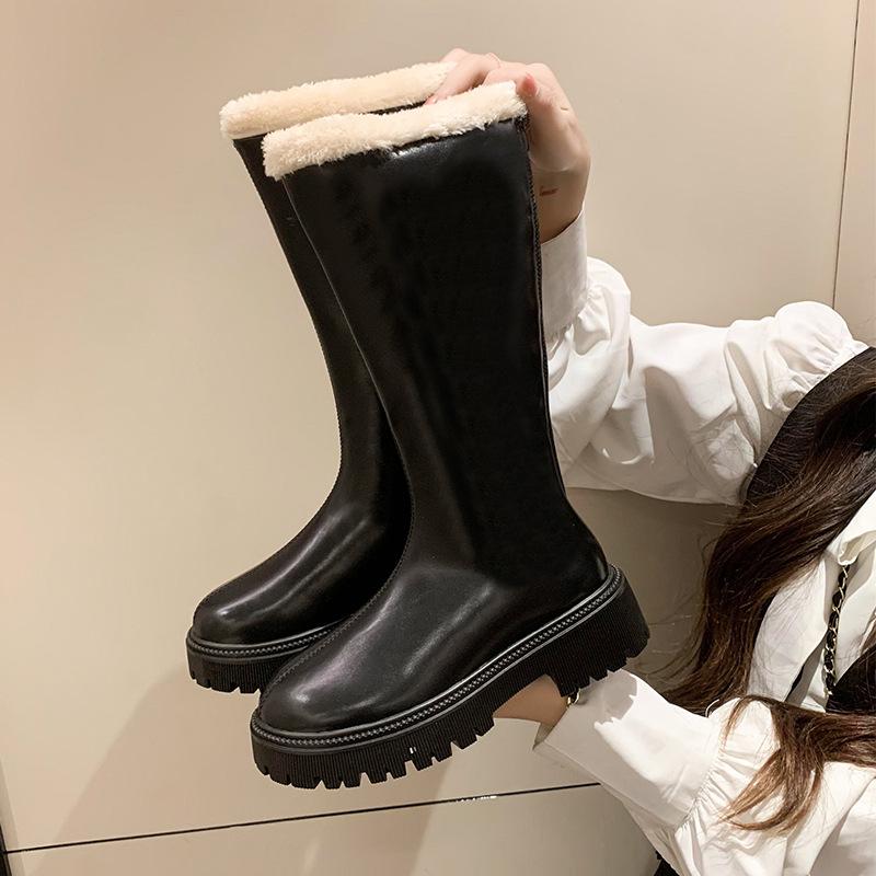 

Small boots women s knee-high knight boots autumn and winter piled thickened cotton shoes platform snow boots 35