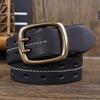Vintage Style Double-Stitched Copper Buckle Men's Genuine Leather Belt