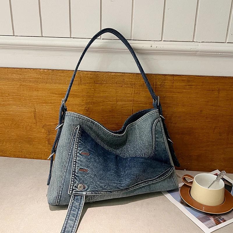 Denim große kapazität frauen schulter tasche feminine mode neue hohe qualität casual retro reisetasche