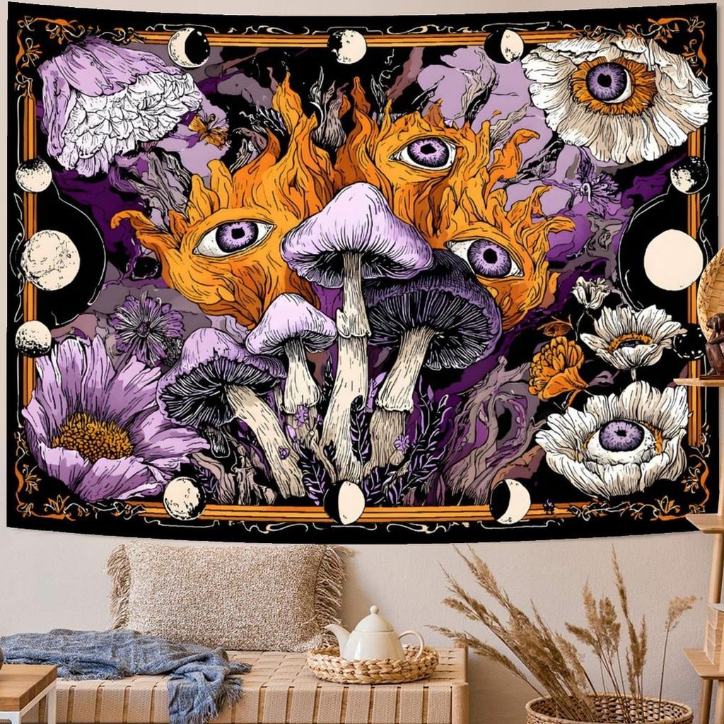 Purple mushroom landscape Digital printing polyester wall hanging tapestry decorative Living bedrooms Office background gift