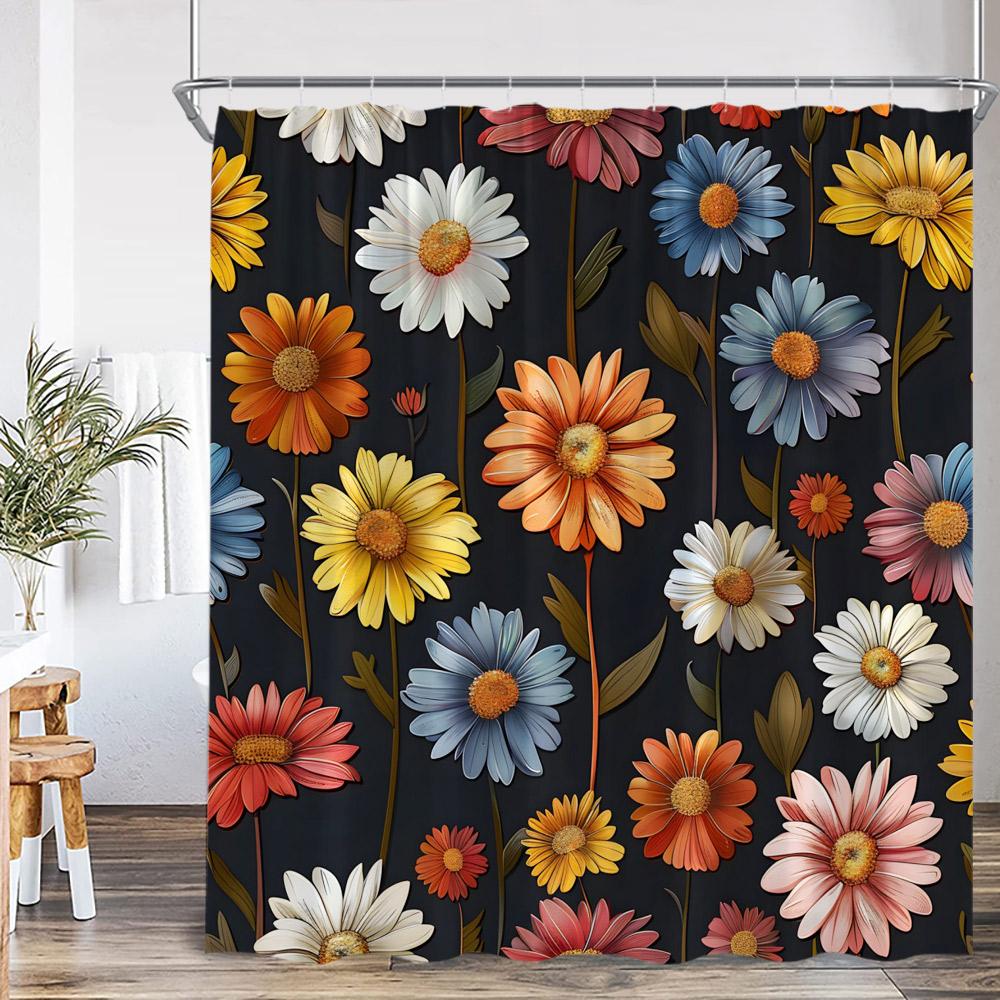 Boho Floral Vintage Shower Curtain Home Decor for Retro Bohemian Flower Herb Plant Bathroom Polyester Bath Curtain with Hook