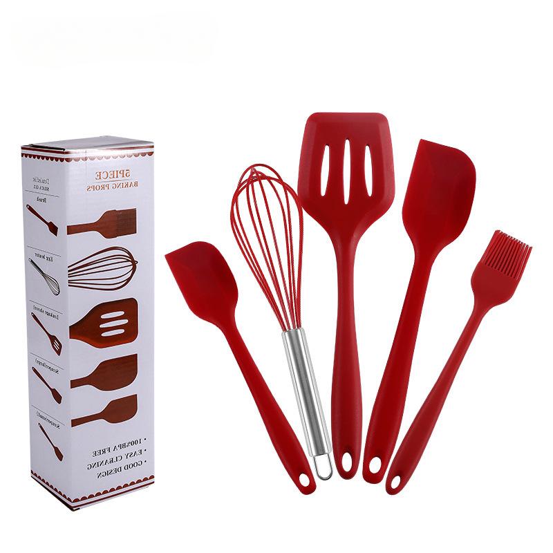 5Pcs Silicone Cooking Utensils Set Non-Stick Silicone Cake Spatula Cooking Shovel Whisk Oil Brush Flexible Kitchen Utensils Sets