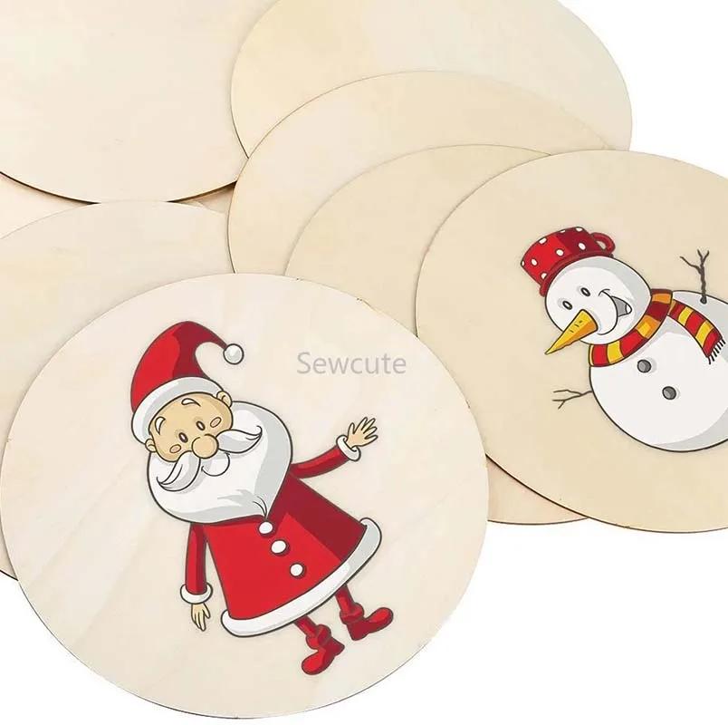 New Diameter 1-10CM Natural Unfinished Round Wood Slices Circles Discs for DIY Craft Kids Christmas Painting Toys Ornament Decor