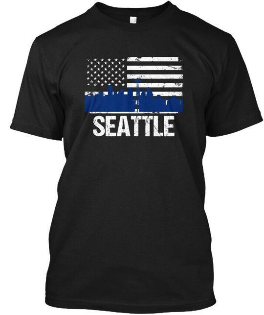 Футболка с силуэтом Сиэтла и состаренным американским флагом Сделано в США Размеры от S до 5XL M