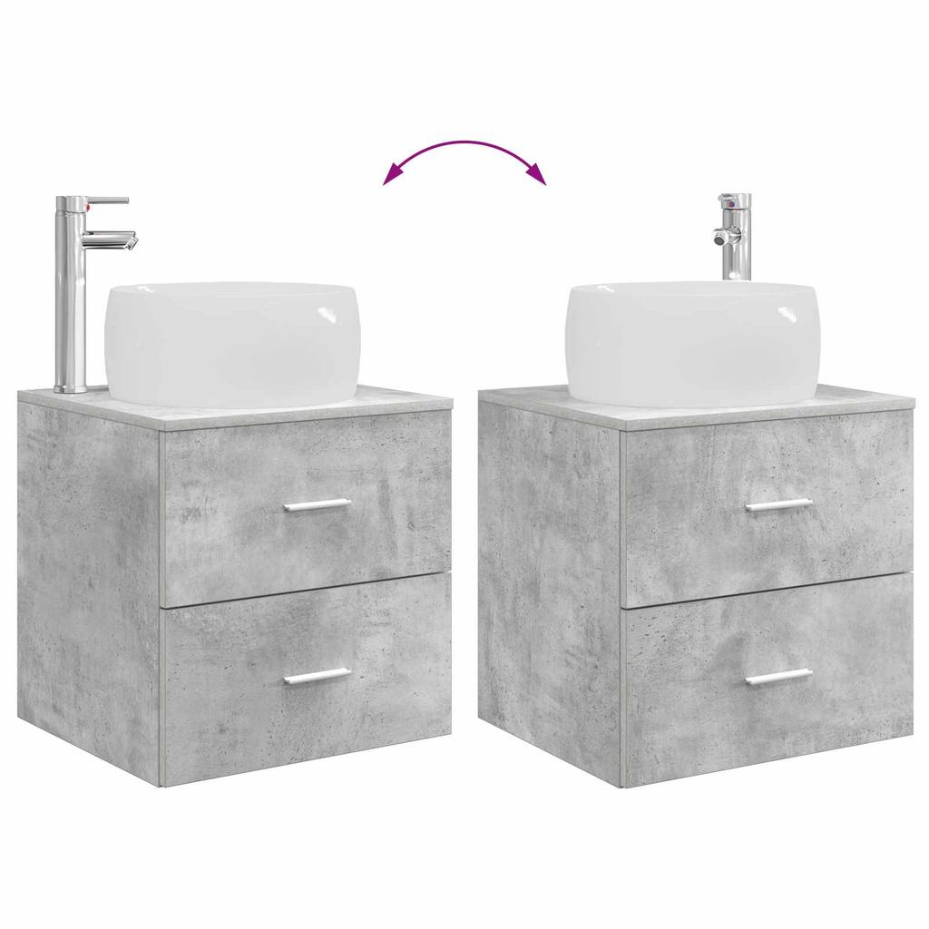 5 Piece Bathroom Furniture Set Concrete Grey Engineered Wood and Glass