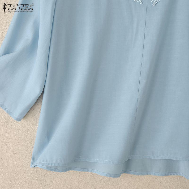 ZANZEA Women Summer V-neck Loose Casual 3/4 Sleeve Blouse