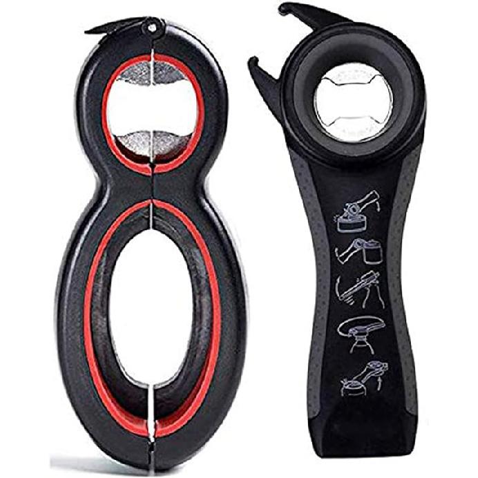 Bottle Opener Set, 5-in-1 and 6-in-1, Can, Soda, and Jar Openers, Twist Off Lid – Jar Opener for Seniors and Arthritic Hands (2pcs) (Black Red) Gray Black