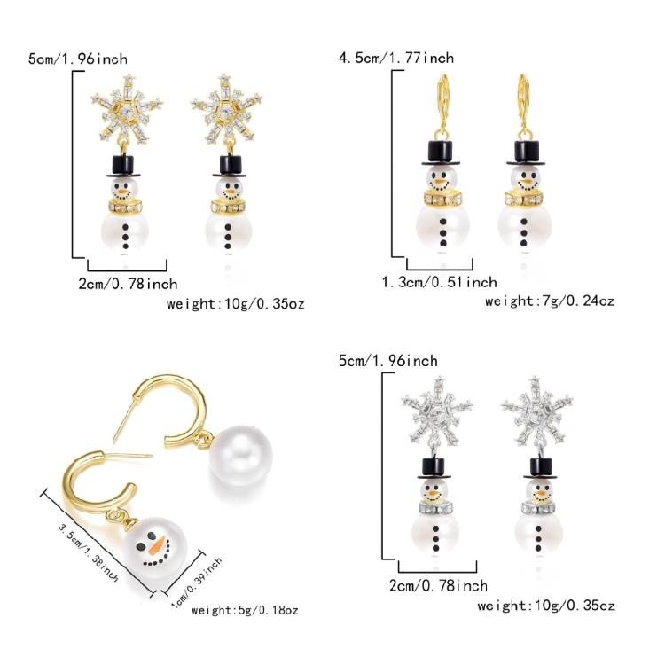 Elegant Charm Christmas Earrings Pack of 4 Including Snowman and Snowflake Styles for Celebrating Festival Holiday