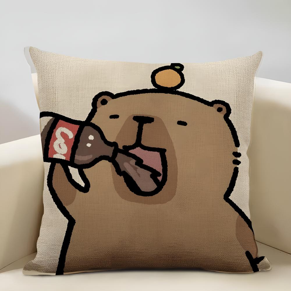 Cute Animal Cartoon Companion Capybara Cushion Cover Household Decoration Linen Sofa Cushion Cover: Skin-Friendly & Breathable W