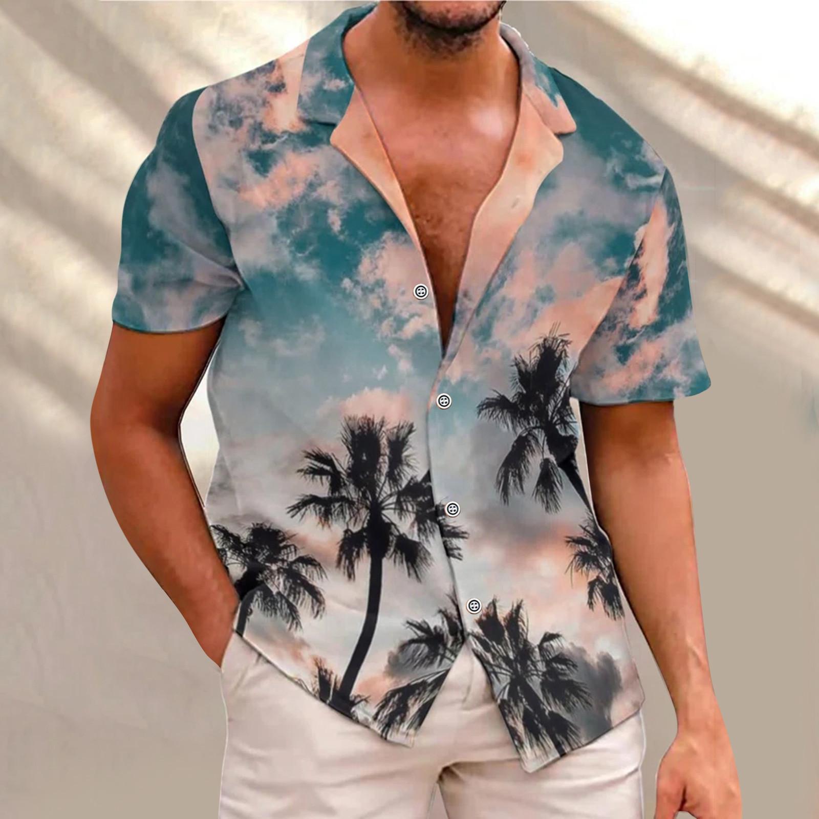 

Мужская мода в этническом стиле с коротким рукавом, повседневная гавайская рубашка с принтом, блузка, футболка S зелёный