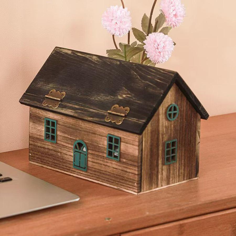 Creativity Wooden House Tissue Box B&B Restaurant Solid Wood Retro Paper Box Household Living Room Roll Paper Boxes