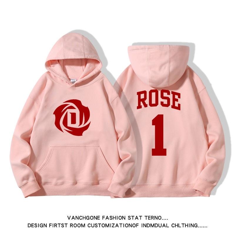 Neues Rose 3D-Druck Kapuzensweatshirt Bulls 1 Trikot Herren Damen Pullover Amerikanischer Herbst und Winter Baumwolle Locker Erwachsene Oberteile Jacke