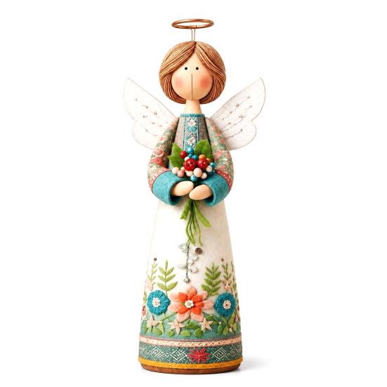 Hand-carved Decoration Vintage Floral Figurine Ornament, Hand Carved Flower Angel Statue, Decorative Figure with Wings Home Table for Living