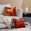 Lucky Chinese New Year red horse art  Cushion Cover Pillowcase Short Plush Invisible zipper Room Sofa Cushion Cover