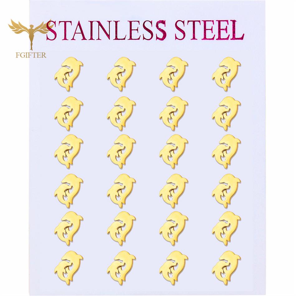 12 Pair Marine Animal Earrings for Women Sea Turtle Shell Starfish Dolphin Penguin Fish Stainless Steel Ear Studs Summer Zircon