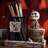 Scary Halloween Skull Pen Holder Funny Skeleton Statue Ornament  Haunted House