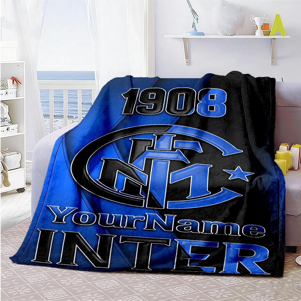 Inter Milan Personalized Text Blanket Multi-purpose Customizable Blanket Ultra-Soft Perfect for Nap Chair Office Chair Couch Ideal for All Seasons