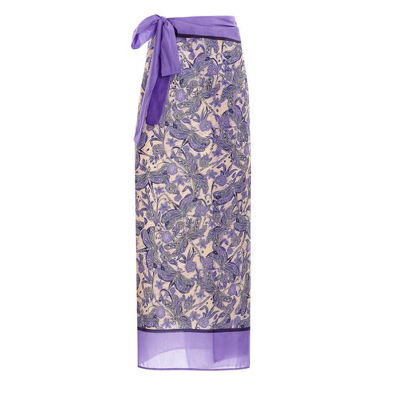 

Европейский и американский стиль для отпуска, завязывающаяся повседневная миди-юбка с принтом - Горячее пляжное платье One Size фиолетовый