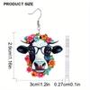 Einzigartige Brillen Kuh mit Blumenkranz Acryl Ohrringe für Frauen Mädchen, Frühling Sommer Y2K Stil Girlanden Creolen, Damenmode Drapierohrringe