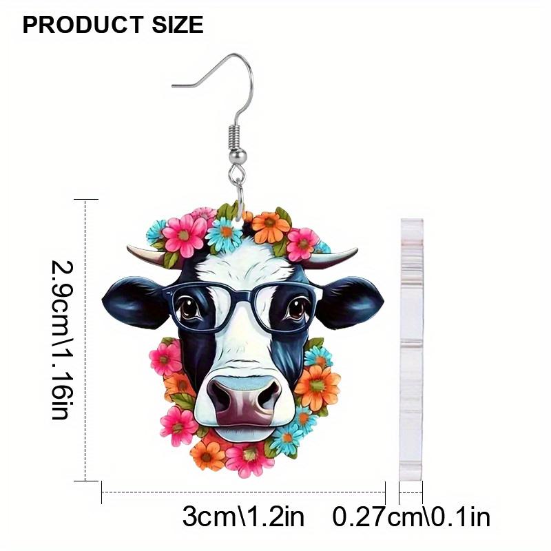 Einzigartige Brillen Kuh mit Blumenkranz Acryl Ohrringe für Frauen Mädchen, Frühling Sommer Y2K Stil Girlanden Creolen, Damenmode Drapierohrringe