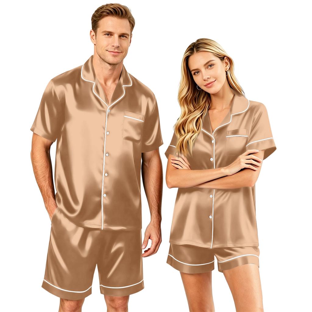 Couple Matching Pajama Set Short Sleeve Button Down Shirt And Shorts Sleepwear Soft Casual Loungewear S To XXXXL