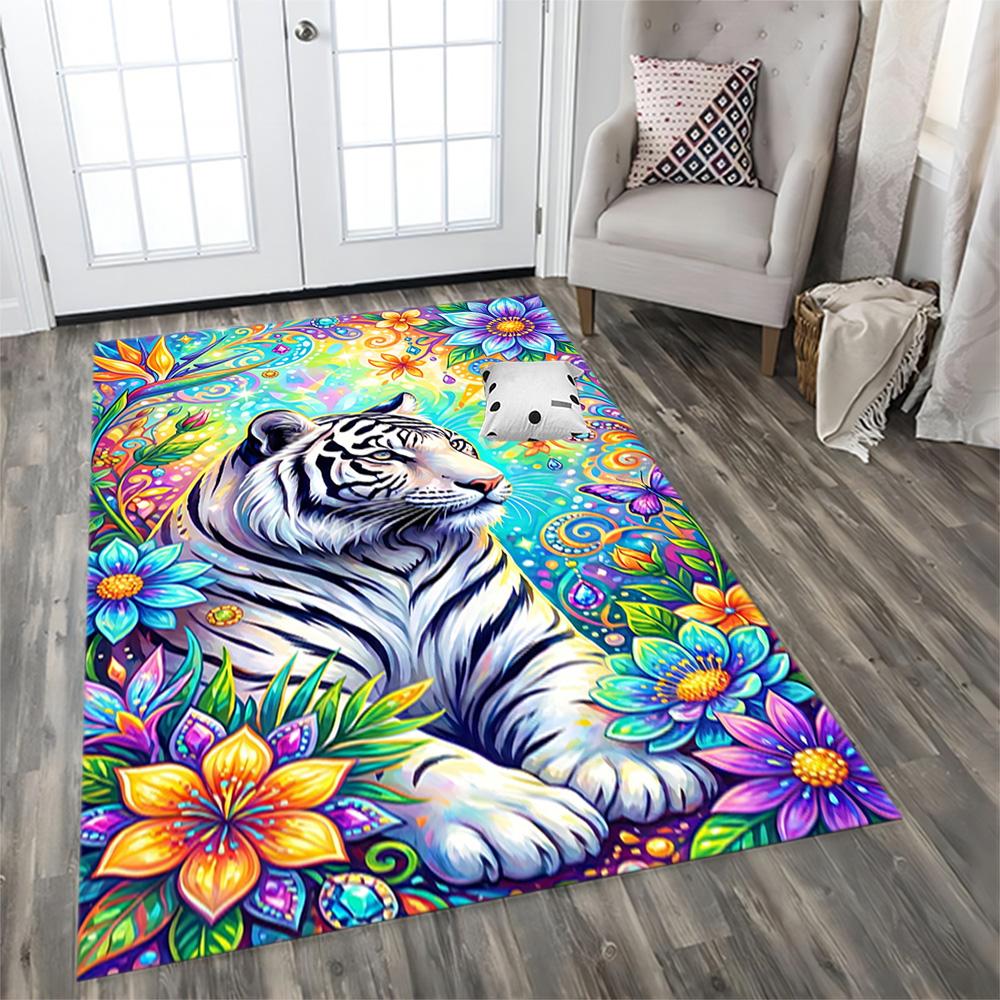 White Tiger Family for Living Room Rug, BedRoom Rug, Study Room Rug, Hallway Decoration, Perfect for Home Decoration or Holiday Gifts