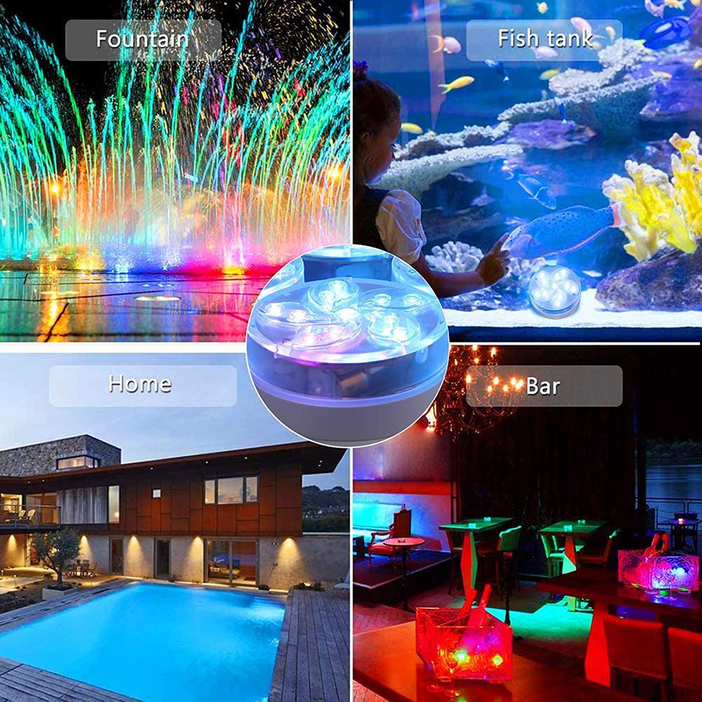 4 Pack Submersible LED Lights Waterproof LED Underwater Light with Suction Cup Magnets and RF Remote Control RGB LED