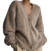 Mink Veneer Knitted Sweater for Women  Autumn and Winter New Loose Solid Color Cardigan