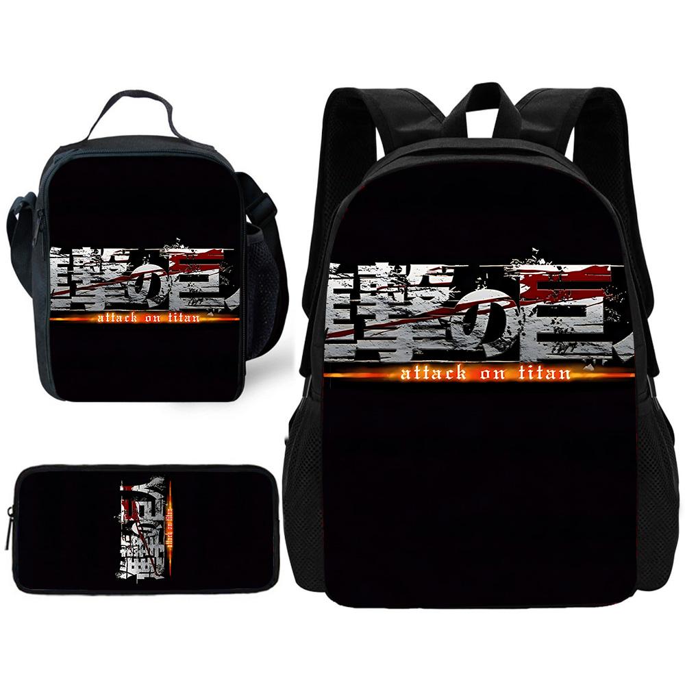 Child School Anime AttackS On Titan Backpack with Lunch Bags ,Pencil Bags ,School Bags for Boys Girls Best Gift