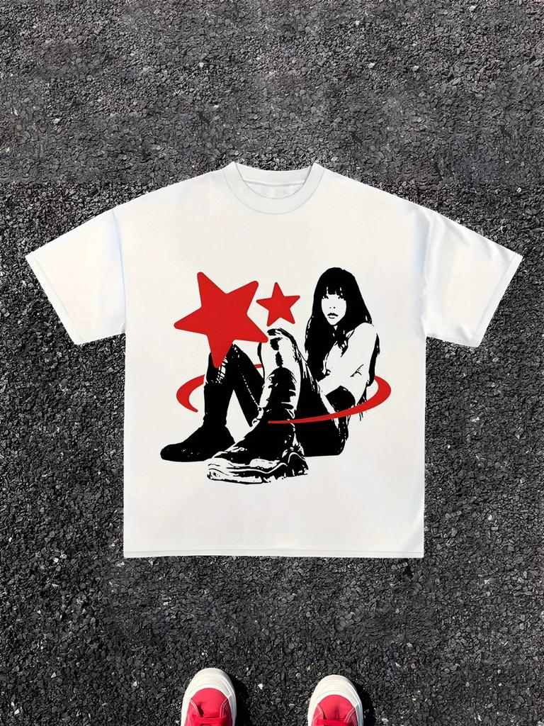 American Hip Hop Y2K Style Girl Theme Pattern Print Summer New Retro Fashion Men and Women Streetwear