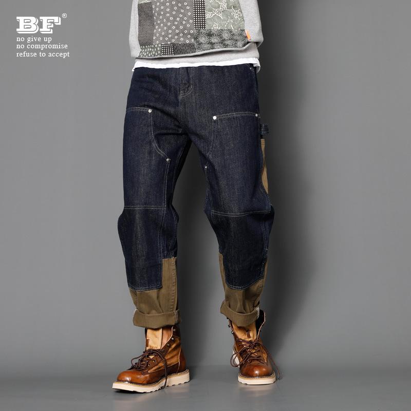 2024 Men's High-End American Straight-Leg Jeans: Loose, Versatile, Trendy, Multi-Pocket Stitching for Autumn & Winter.