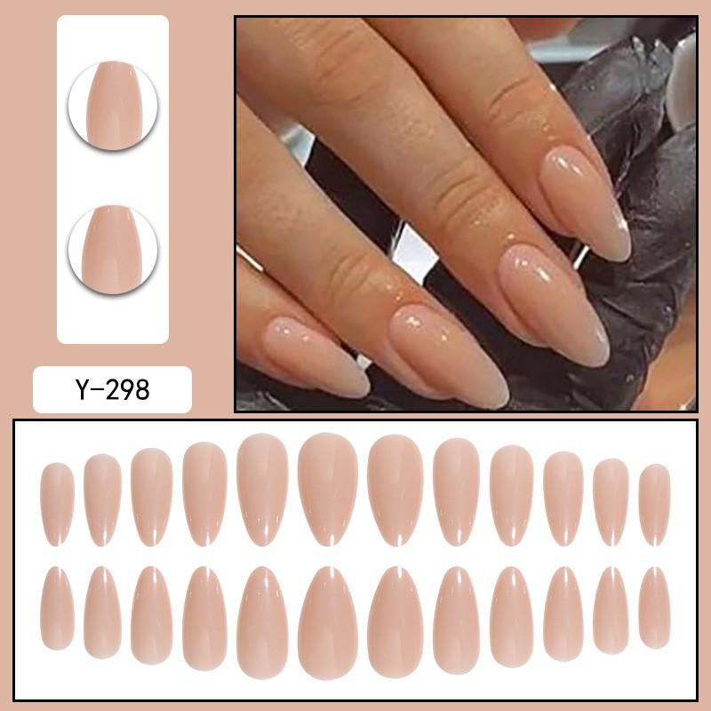 Almond Shape Press-On Nails Solid Color False Natural Look Wearable Nail Tips