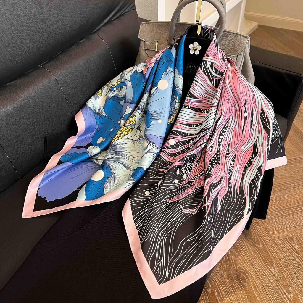 91Cm square scarf silk scarf women's new literary and fashion scarf accessories autumn and winter retro versatile shawl