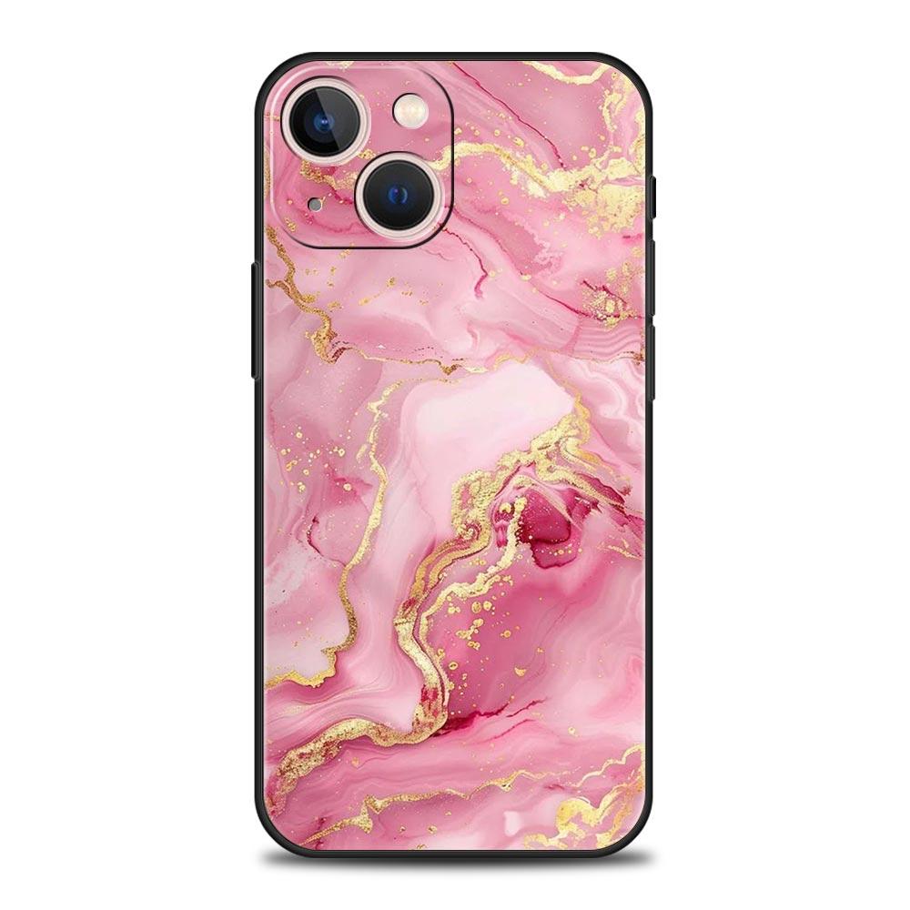Fashion Gold Pink Marble Phone Case For iPhone 17 16 15 Pro Max 11 12 13 14 7 8 Plus SE 2020 X XR XS Cover Soft Black