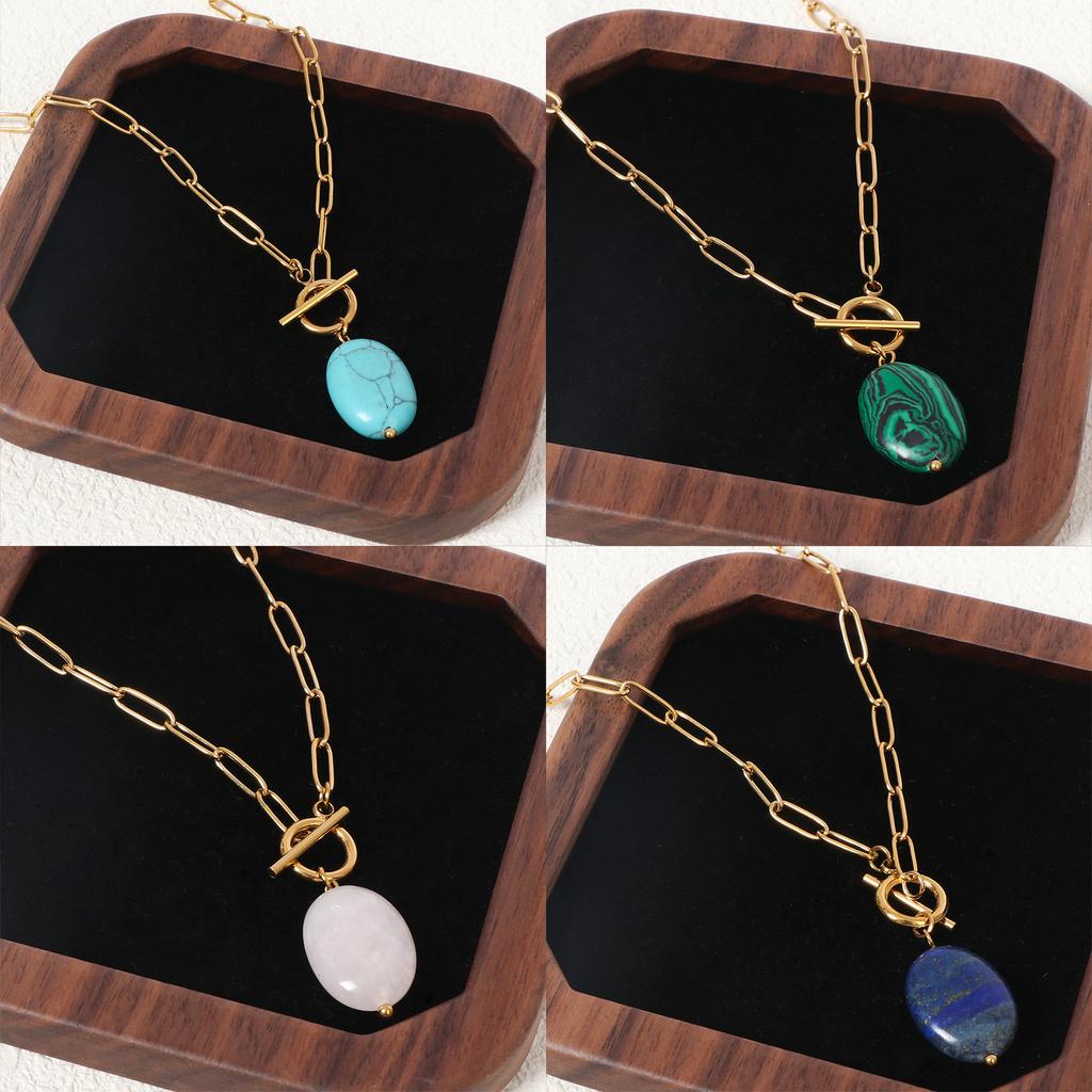 Ins Fashionable Versatile Necklace for Women Natural Stone Turquoise Paperclip Chain Necklace