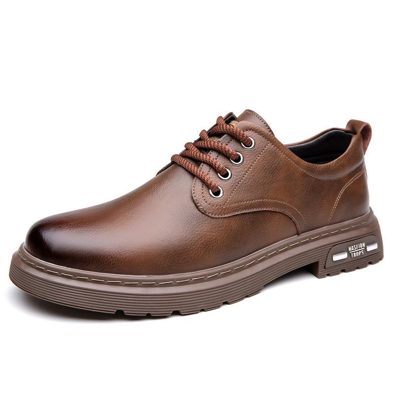 Men's Leather Shoes British Platform Casual Derby Shoes Men's Dress Wedding Tooling Low Top Martin Boots