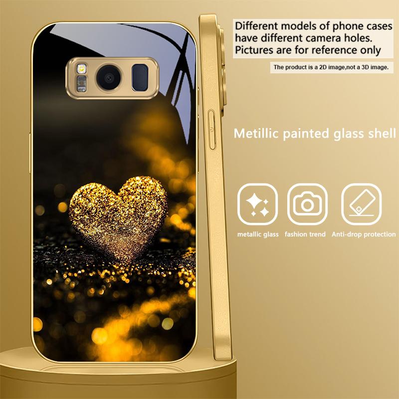 Shining heart shape For Samsung Galaxy S20 FE S21 S22 Ultra S23 Plus S24 Ultra 25Ultra S21+ S9+ 22Plus Golden glass phone case