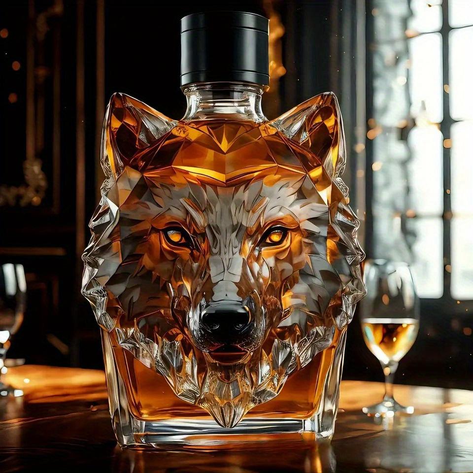 One Piece of a 350Ml Whiskey Decanter Featuring a Distinctive Wolf Design, Ideal for Decorating a Home Bar Or As a Gift for Art Enthusiasts