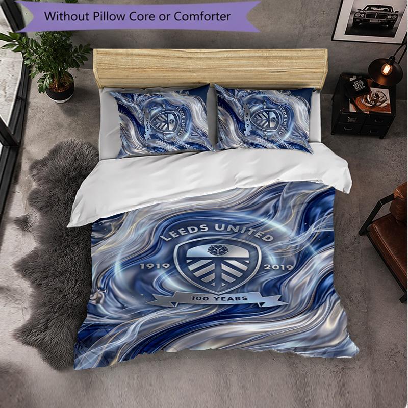 Leeds United Football 3 Piece Bedding Set Soft Duvet Cover Set with Pillowcases Printed Bedroom Decor Set for Home