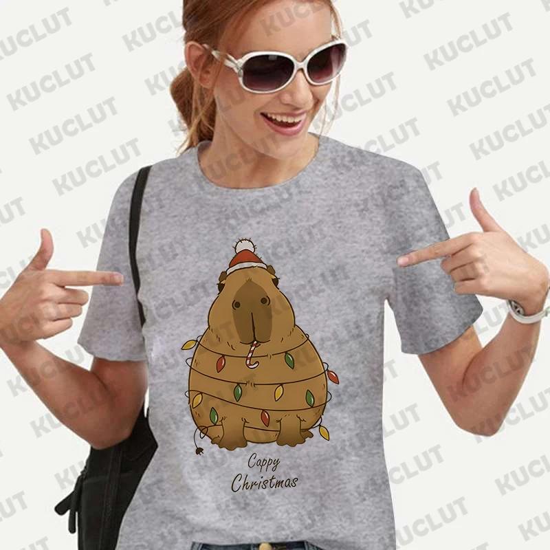 Woman Clothing Japanese Style Cute Capybara Print Tees Shirt Fashion Female Clothes T-Shirts Funny Animal Graphic Y2k Tops