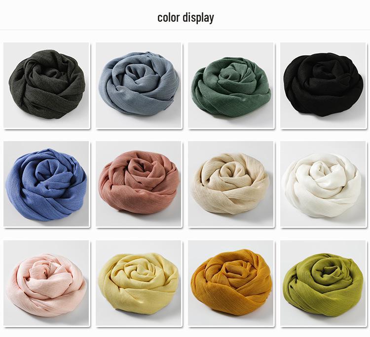 Women's Cotton Linen Artistic Solid Color Silk Scarf, Sun Protection Beach Neck Scarf, Japanese Style Long Gauze Scarf