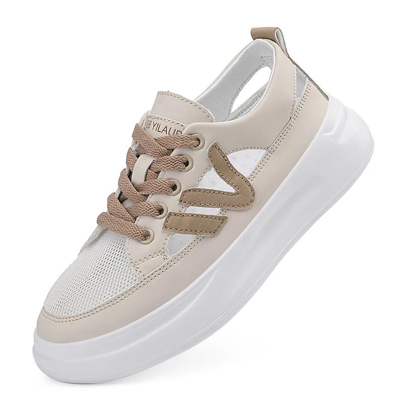 

BKQU Женские кеды для скейтбординга, плоские спортивные кроссовки, летние дышащие легкие на шнуровке, низкие, для женщин, модные с отверстиями для воздуха 35