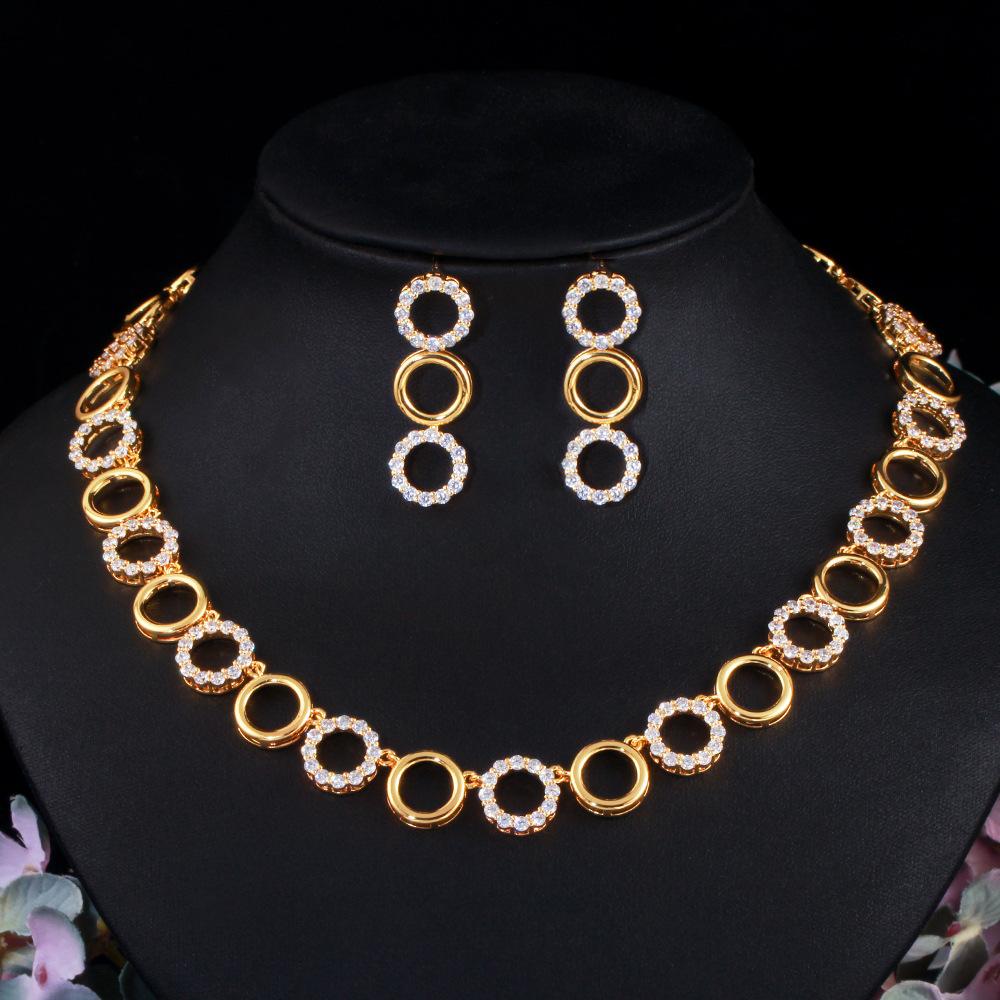 

Jewelry Geometric Round Necklace Earrings Set Bridal Dress Accessories